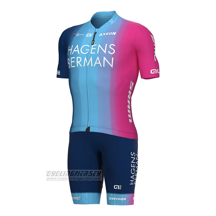 2022 Cycling Jersey Hagens Berman Axeon Fuchsia Sky Blue Short Sleeve and Bib Short